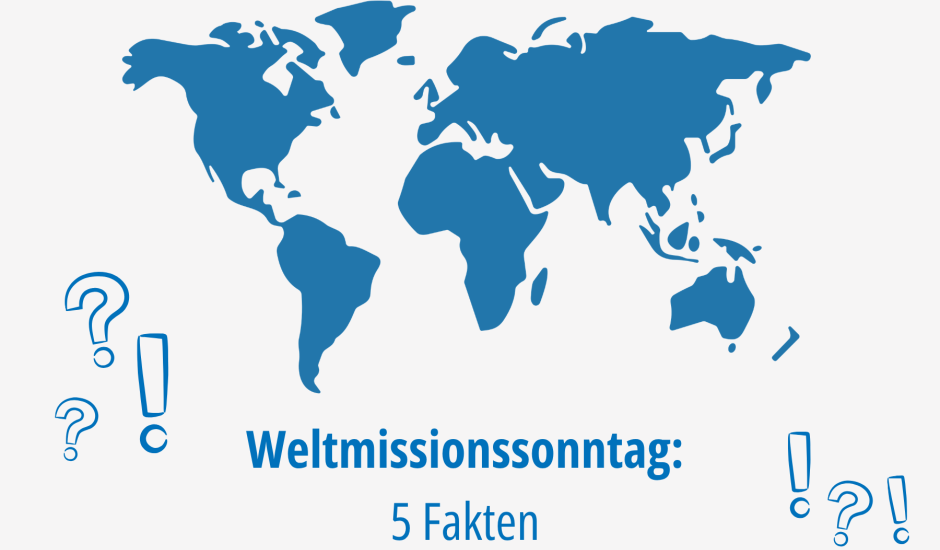 Grafik mit den Kontinenten in Blau und den Hinweis auf den Weltmissionssonntag