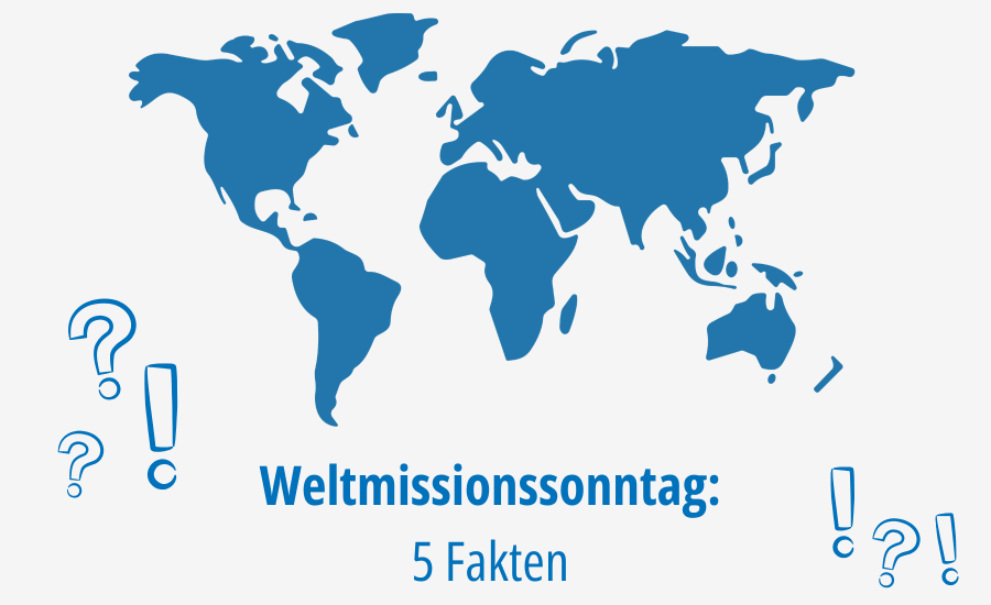 Grafik mit den Kontinenten in Blau und den Hinweis auf den Weltmissionssonntag