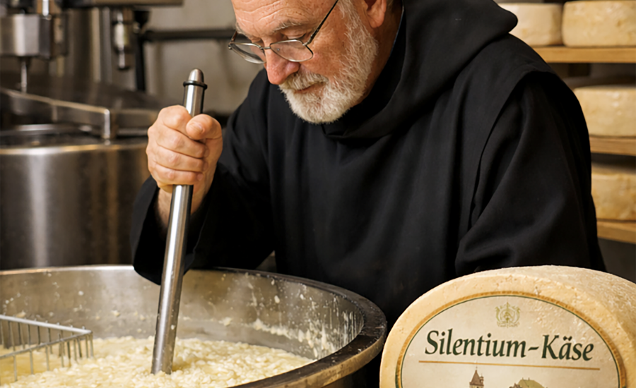 Mönch bei der Käsezubereitung
